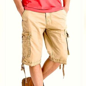 Wenven || Men's Cotton Twill Cargo khaki Classic Relaxed shorts Sz 32